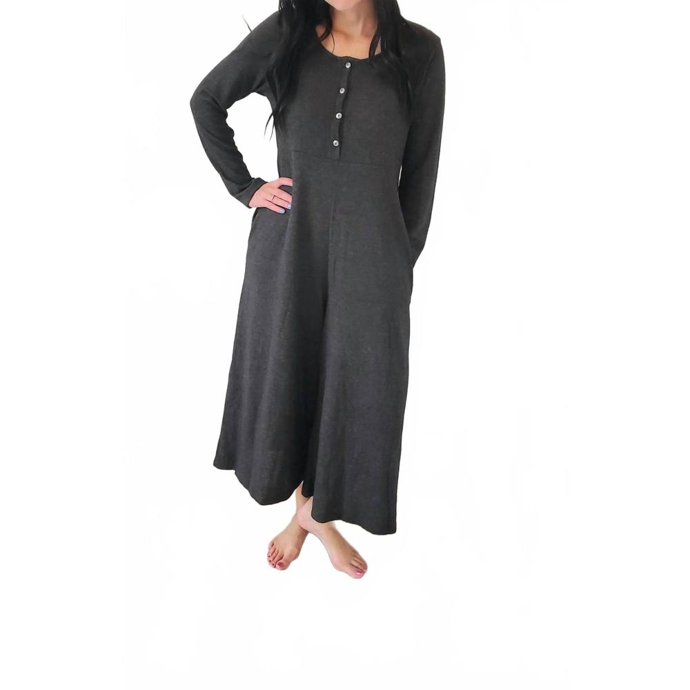 Three Bird Nest Charcoal Wide-Leg Henley Jumpsuit
